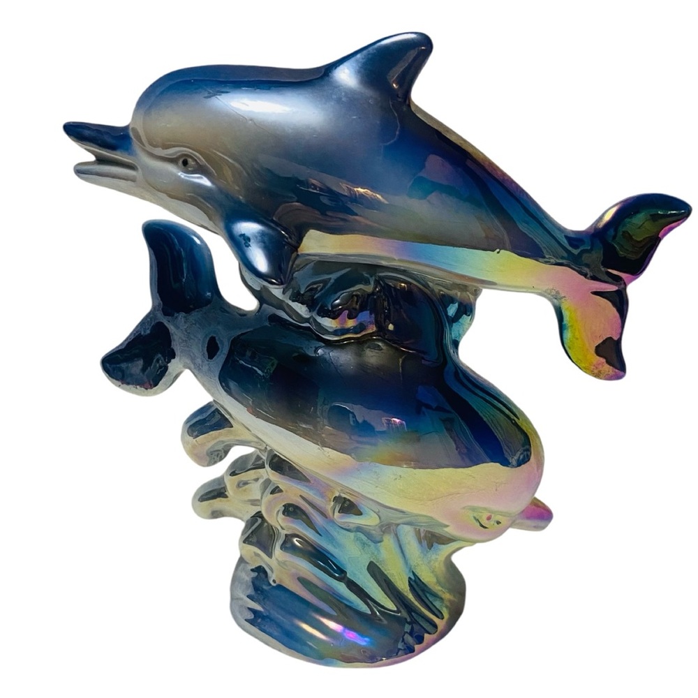 Vintage Iridescent Dolphin Figurine Planter